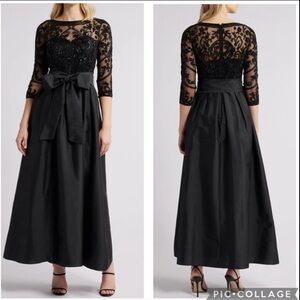 Pisarro Nights Beaded Illusion Neck Taffeta Dress Black 14